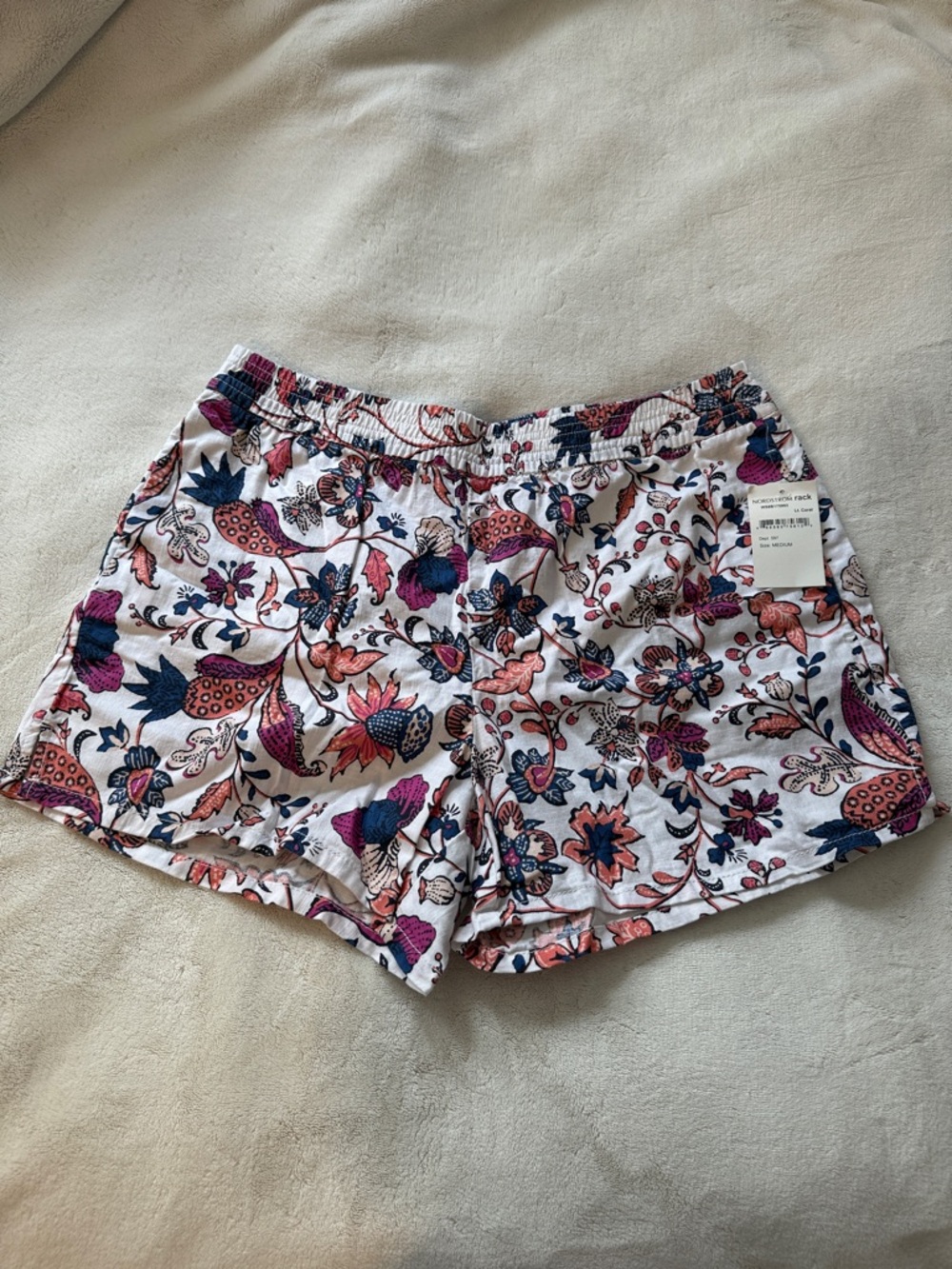 Joe Fresh White Floral Athletic Shorts with Pink & Navy Accents